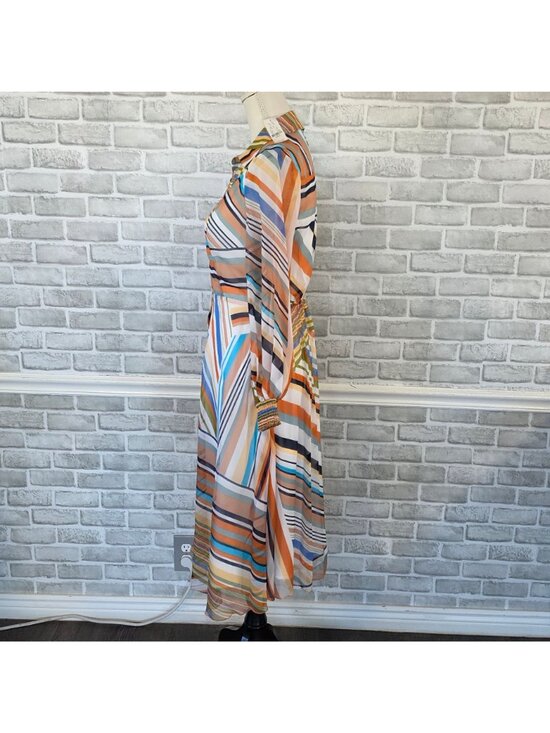 70s Mod Dopamine Dressing NWT New York & Company Multi Stripe Midi XS - Picture 3 of 10